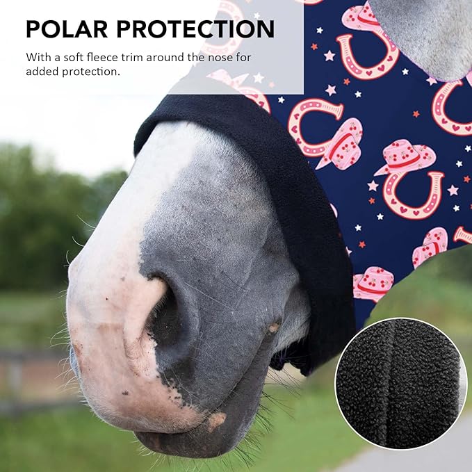 Harrison Howard Soft Horse Hood All-Covered Comfortable Sleezy for Horses with Zipper Horseshoe L