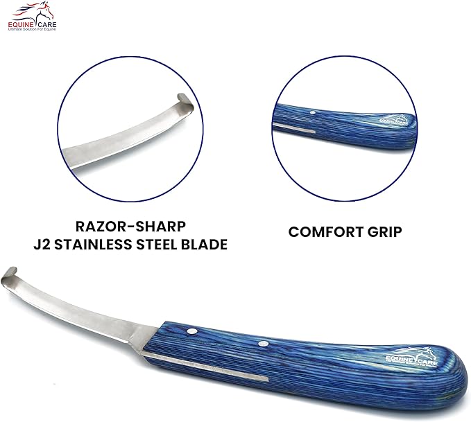 Equine Care Right-Handed Hoof Knife – Narrow Razor-Sharp J2 Stainless Steel Blade, Ergonomic Non-Slip Handle | Professional Farrier Tool for Trimming Horse, Cow, and Goat Hooves | Rust-Resistant.