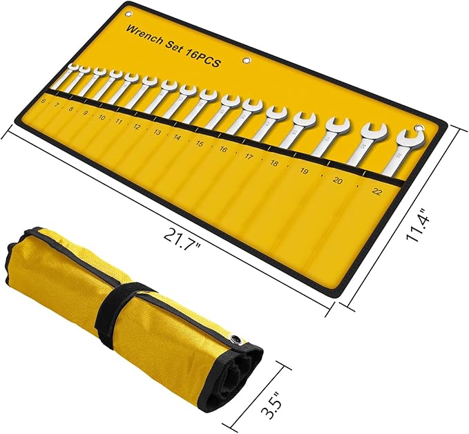 Ratcheting Wrench Set 16 Pcs, Multifuctional Combination Ended Spanner Kit Metric 6-22MM Chrome Vanadium Steel Flex-Head Ratchet Wrenches with Carrying Bag