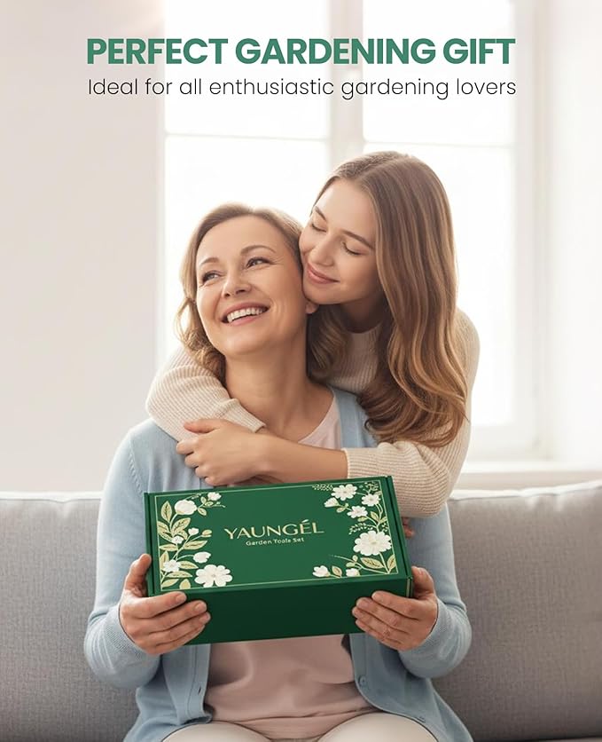 Gardening Tool Set for Women - 10 Piece Heavy Duty Stainless Steel Garden Tools Kit with Ergonomic Non-Slip Handle and Stylish Storage Tote Bag, Ideal Gardening Gifts for Mom, Grandma, Gardeners