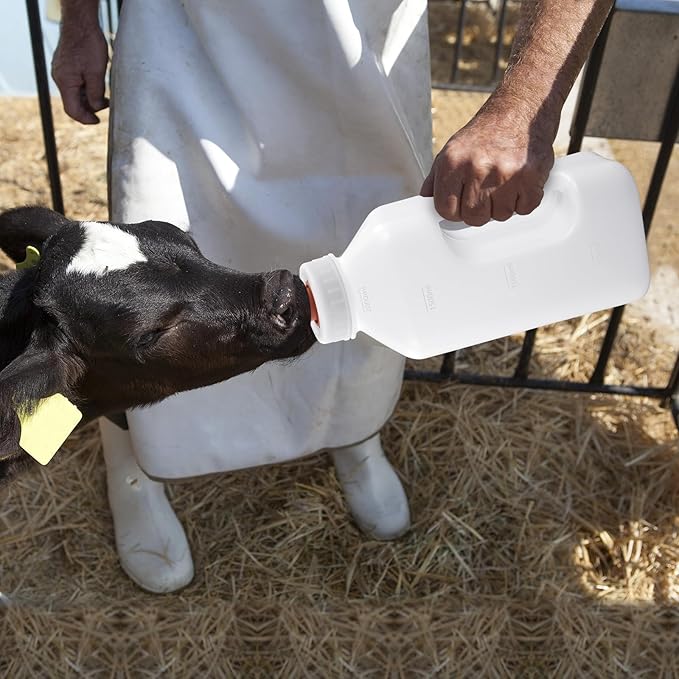 Livestock Bottle Feeding Kit, 2L Calf Milk Feeder with 3 Silicone Nipples, White, BPA-Free Plastic Bottle with Slow Flow Design for Farm Animals