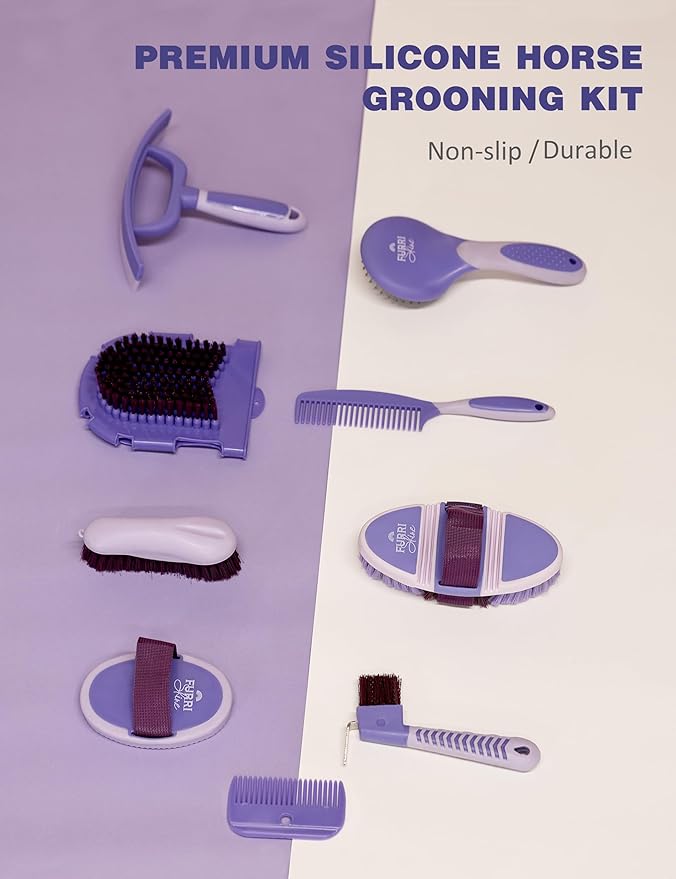 11PCS Horse Grooming Kit Curry Comb Sweat Scraper Horse Bathing Supplies Grooming Tools with Storage Bag Sugar Taro