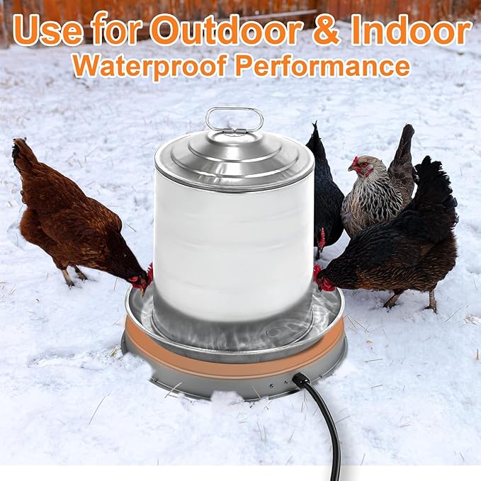 Poultry Chicken Water Heater: Chicken Water Heater Base for Winter, for Plastic/Metal Poultry Watere Under 3 Gallons(11 inch), Heated Waterer for Chickens 125W