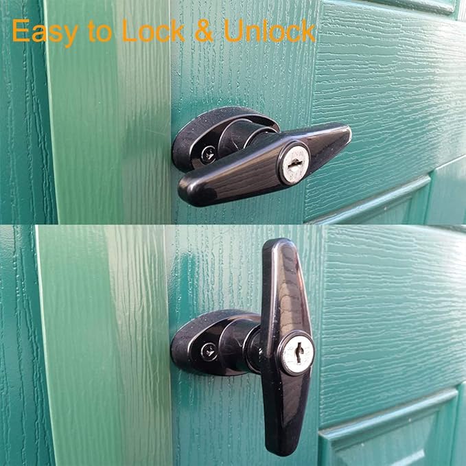 HauSun Shed Door Handle Lock Set 4-1/2" T Handle with 2 Keys and 2 Screws, 4-1/2" Stem for Shed, Gate, Barn, Garage, Playhouse, Chicken Coop Door Lock and More, Black (T Handle)