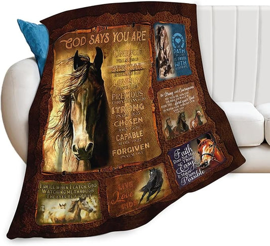 Tijuboni Horse Throw Blanket Christian Religious Gifts for Girls Boys Women Men Kids Adults Soft Flannel Fleece Blanket for Couch Sofa Bed Home Decor 60"x80"