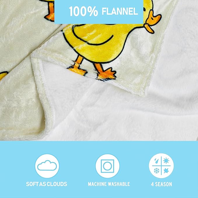 Cute Duck Blanket for Women Girls Kids Adults 50" x 60", Flannel Throw for Sofa Couch Bed Living Room, Gifts for Animal Lovers