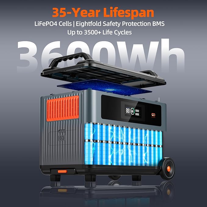 OSCAL BP3600, 3600Wh additional battery, exclusive for PM3600, no connection cables required, Expandable to 57.6kWh, Solar Generator for Camping, RV, Emergencies