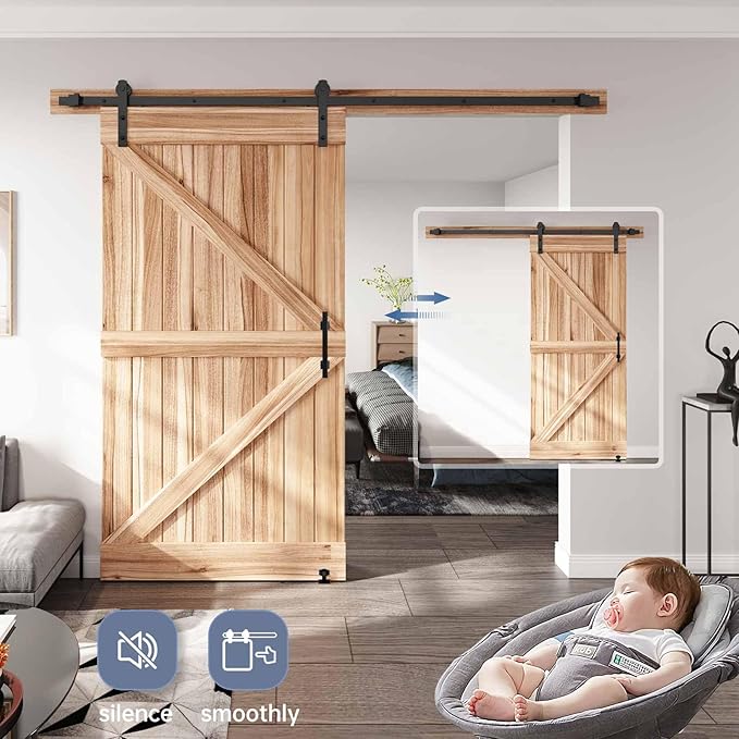 EaseLife 8 FT Sliding Barn Door Track and Handle Hardware Kit, Straight Pulley,Slide Smoothly Quietly,Easy Install (8FT Track Kit for 40"~48" Wide Single Door)