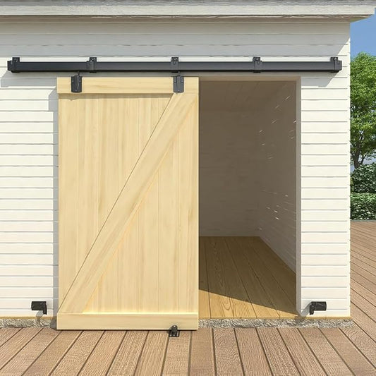 8FT Black Box Rail Exterior Barn Door Hardware Kit, Sliding Heavy Duty Barn Door Track, Wall Mount Barn Door Hardware with 5 Track Brackets(Doors NOT Include）