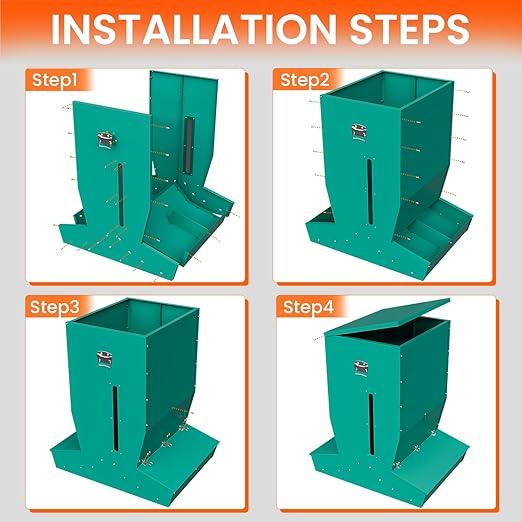 Hog Feeder for Pigs, Heavy Duty Pig Feeder with Rainproof Lid, Self Feeder for Outdoor Use on Hog Farm, Homestead, or Pasture(4 Door)