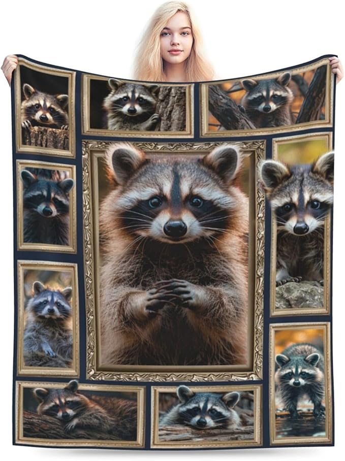 Raccoon Super Soft Warm Animal Fleece Throw Blanket - Cozy Fluffy Lightweight Flannel Gift for Women, Girls, Kids, Adults - 60"X50"