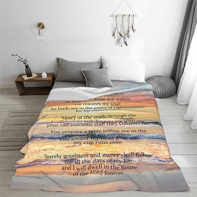 Psalm 23 Blanket Christian Gifts Religious Bible Verse Scripture Throw Blanket Comfy Plush Flannel Fleece Warm Soft Fluffy Fuzzy Blanket for Prayer Women Teens for Bed Sofa Couch 60"X80"