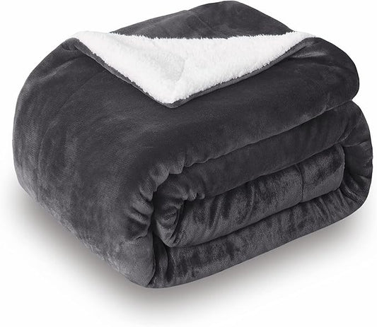 SOCHOW Sherpa Fleece Throw Blanket, Double-Sided Super Soft Luxurious Plush Blanket King Size 90 inchx108 inch, Dark Grey
