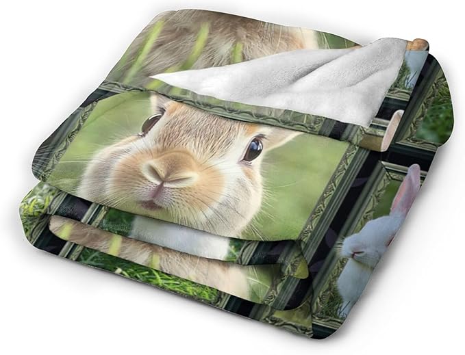 Cute Rabbit Blanket, Bunny Throw Blankets, Pet Animal Fuzzy Plush Rabbit Blanket Ultra Soft Gift for Women Kids Teens Men Girls Boys Stuff Decor for Easter Bedding Sofas Couch 50"X40"