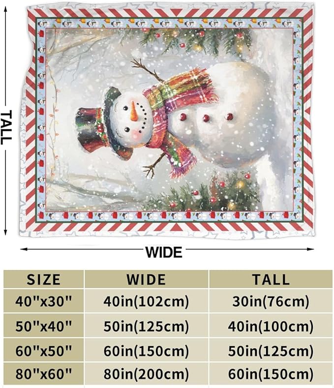 Snowman Blanket Super Soft Warm Christmas Throw Gift for Women Girls Cozy Fluffy Plush Winter Flannel Fleece Blankets for Kids Adults 80"X60"