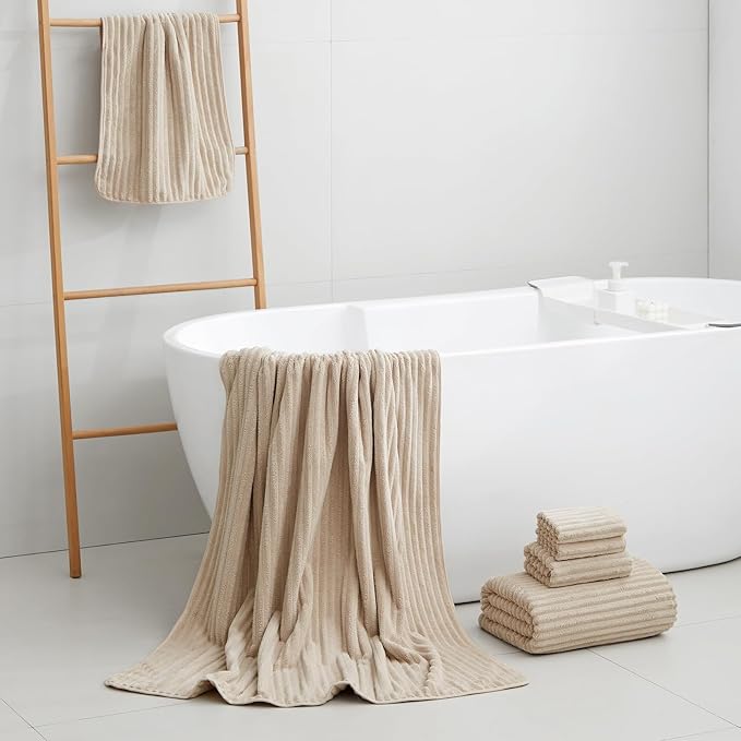 Extra Large Bath Towel Set of 6 (40"x80"),Oversized Bath Sheet Super Soft Highly Absorbent Microfibers Quick Dry Luxry Shower Towel for Bathroom Spa Gym Hotel Yoga(Beige, 6Piece)