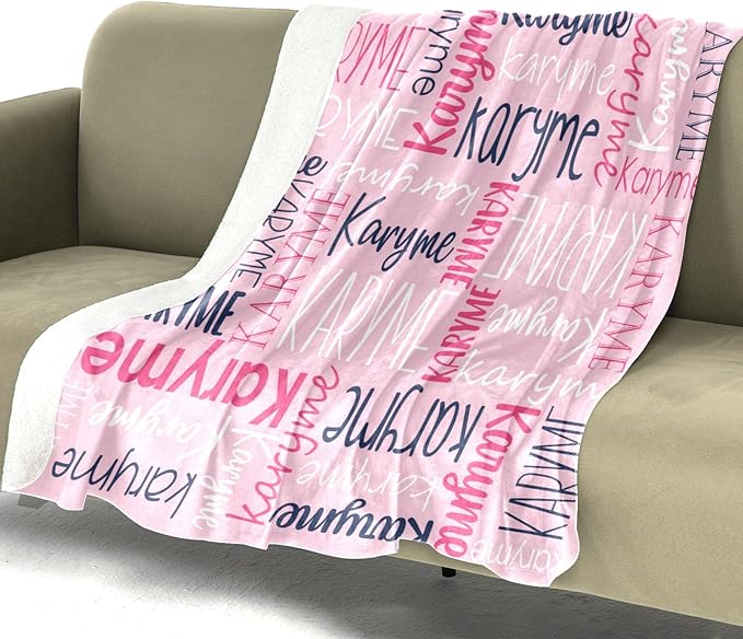 Personalized Blankets with Names Baby Gifts for Girls Boys Custom Soft Fleece and Sherpa Name Blanket for Kids and Adults Birthday for Daughter Son Granddaughter Grandson (Light Pink)