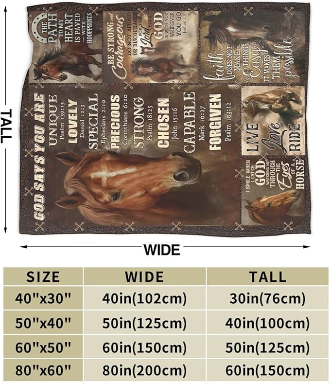 Horse Fleece Blanket Western Running Horses Throw Blankets for Girls Boys Super Soft Warm Flannel Animal Throws Gifts for Men Women Cozy Fuzzy Plush Stuffed Couch Bed Bedding Decor 60"X50"