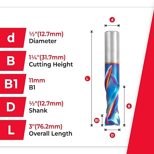 Amana Tool Spektra Extreme Tool Life Coated Solid Carbide CNC Compression Spiral Router Bit, 46706-K, 1/2 D x 1-1/4 CH x 1/2 Shank x 3 Inch Long 2 Flute