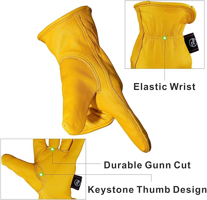 Leather Work Gloves Perfect for Gardening/Cutting/Construction/Motorcycle, Men & Women 1 Pair
