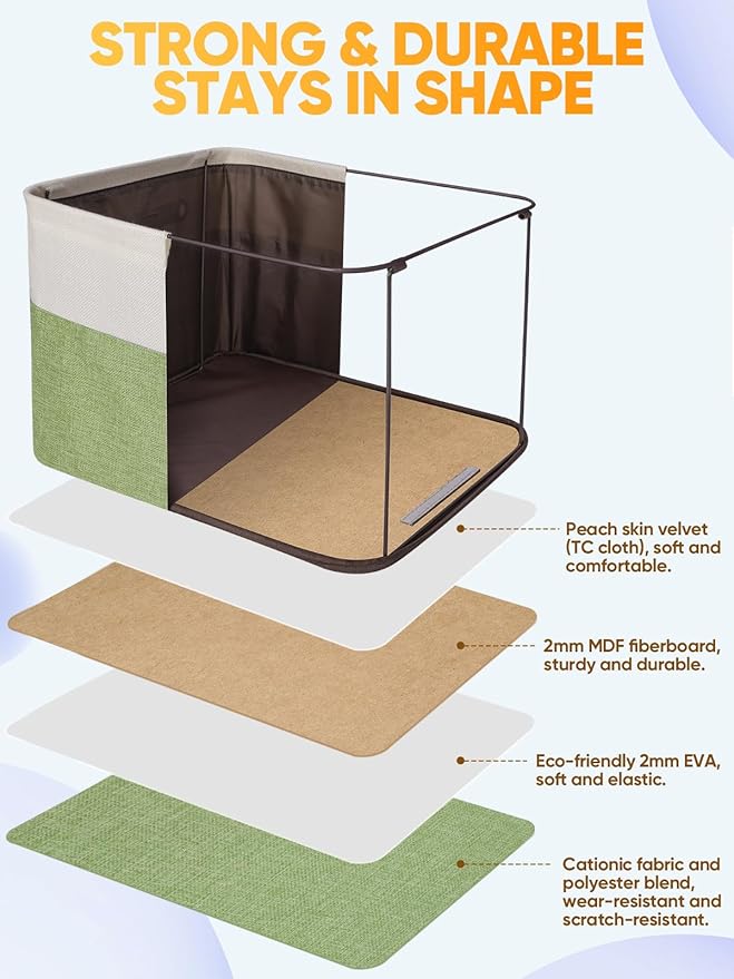 BALEINE 1 Pack Fabric Storage Bins for Shelves, Linen Storage Baskets for Organizing, Decorative Closet Bins for Clothes, Home (Green, 14''x10''x8.5'')