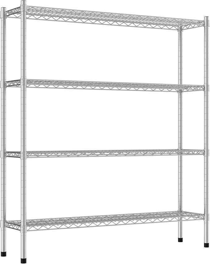 Commercial NSF Listed Chrome Stationary Wire Shelving Kit 12" x 48" x 54", with 4 Shelves Perfect for Warehouse, Walk-in Refrigerator, Freezer, Grocery Store, Restaurant, Dishroom
