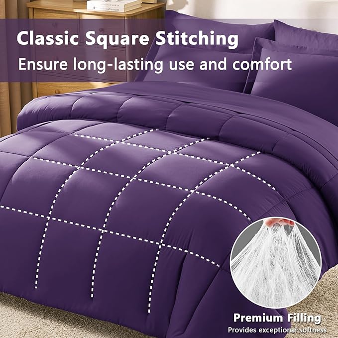 CozyLux Full Size Comforter Sets Purple - 7 Pieces Bed in a Bag Full, Oeko-Tex Certified Bed Set, All Season Soft Bedding Set with Down Alternative Comforter, Sheets, Pillowcases & Pillow Shams