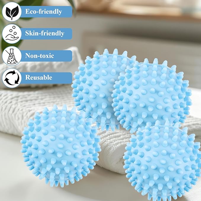 6 Pack Laundry Balls for Dryer, Dryer Balls Laundry Reusable, Dryer Ball Plastic Pellet Packs for Fabric Soften, Reduce Wrinkle and Less Static Cling-Light Blue