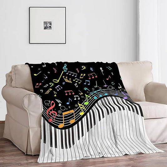 Music Note Blanket Piano Decor Throw Blanket Super Soft Flannel Lightweight Fluffy Plush Cozy Fuzzy Fleece Blanket Gifts for Music Lovers Woman Girls Men Kids Boys Adults Man for Bedding Sofa 60"X80"