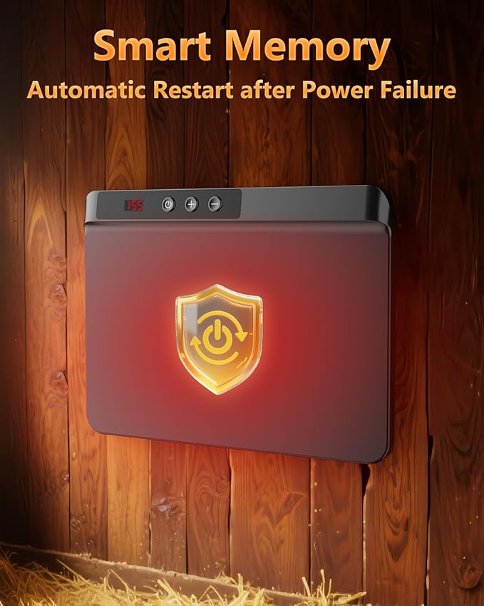 Smart Chicken Coop Heater with Efficient Thermostat, Compatible with Timers & Temp Controllers, 200W Safe Inside Radiant Flat Panel Warmer, Remote-Adjustable for Pets & Animals in Winter