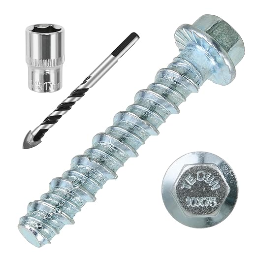 1/2 x 3 50pcs Concrete Screws, Nickel Plated Concrete Screw Drill Bit Set for Anchoring Masonry, Brick or Concrete Block