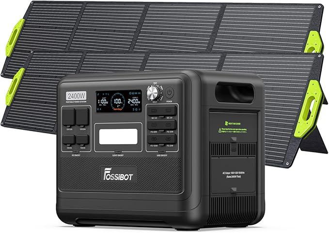 FOSSiBOT F2400 Solar Generator 2400W/2048Wh,Portable Power Station With 2X200W Solar Panel, LiFePO4 (4800W Peak), 1.5H Fast Charging,for Home Backup, Outdoor Camping, RV, Emergency