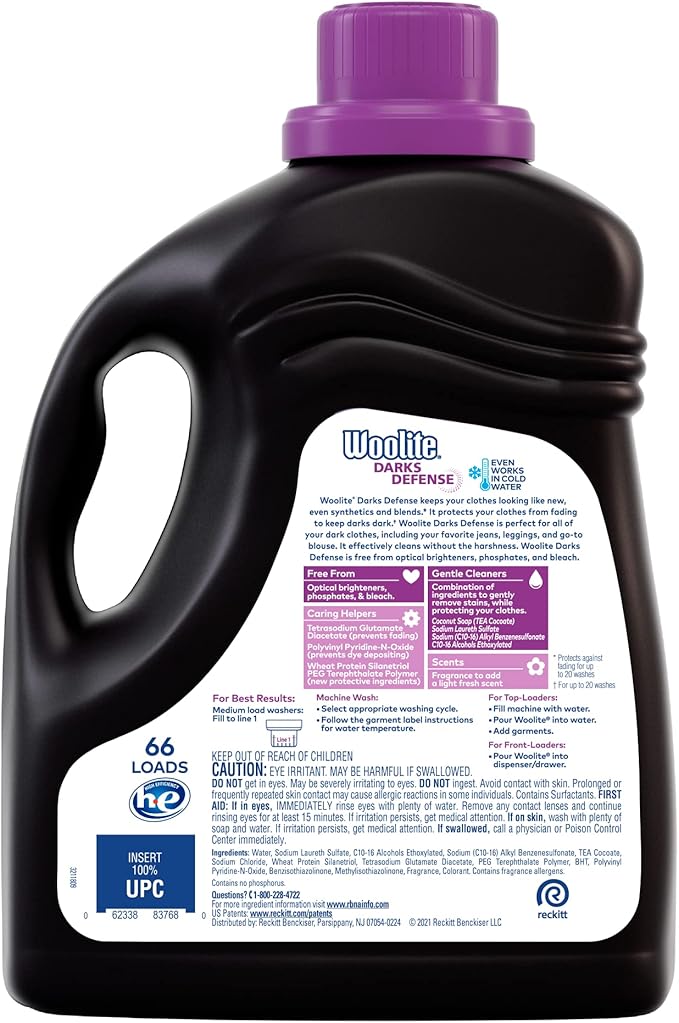 Woolite Darks Defense Liquid Laundry Detergent | 66 Loads | 100 Fl Oz | HE & Regular Compatible | Pack of 2