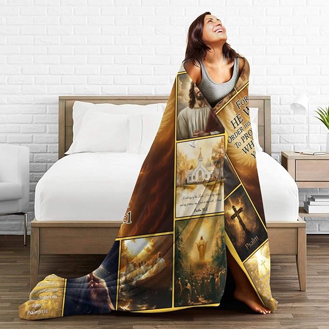 Christian Jesus Throw Blanket Christ Religious Flannel Blankets Bible Verse Fuzzy Plush Super Soft Cozy Warm Decor Gifts for Boys Girls Kids Adults Men Women 40" x 50"
