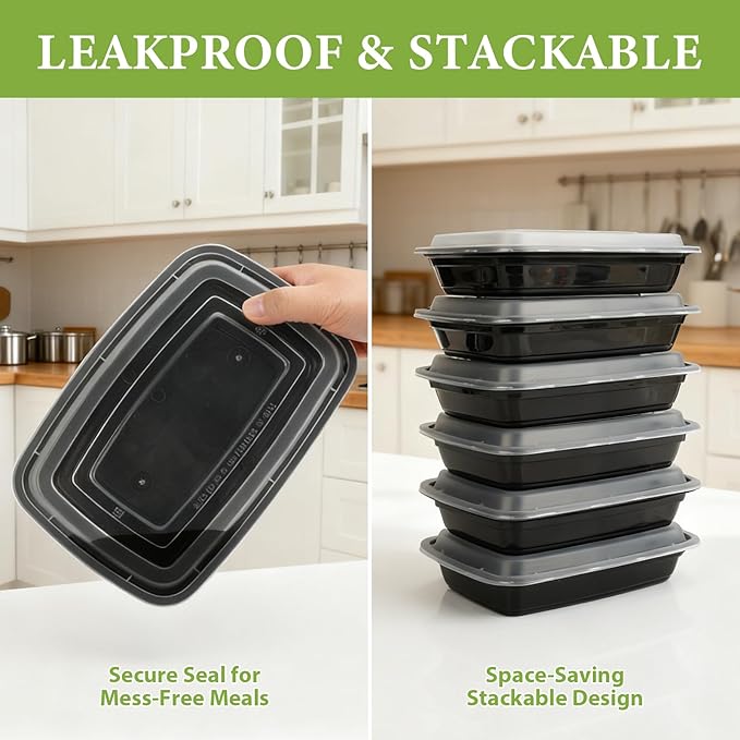 90 Pack 28 oz Meal Prep Containers Reusable with Lids, BPA-Free Single Compartment Food Containers, Durable & Stackable To-Go Boxes, Reusable Microwave Freezer Dishwasher Safe