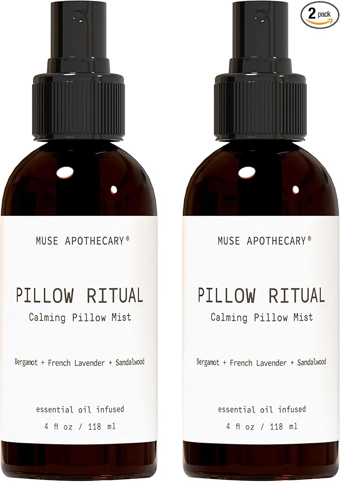 Muse Apothecary Pillow Ritual - Aromatic, Calming and Relaxing Pillow Mist, Linen and Fabric Spray - Infused with Natural Aromatherapy Essential Oils - 4 oz, Bergamot + French Lavender + Sandalwood, 2