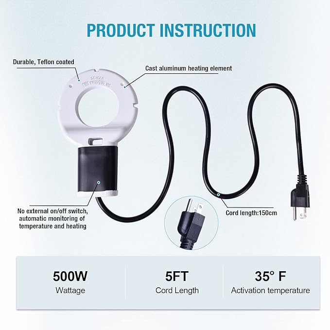 500W Chicken Waterer Heater, Aluminum Utility De-Icer for Farm & Livestock, Non-Conductive and Anti-Rust Heated Chicken Waterer, Bird Bath Heater Livestock Water Heater for Multiple Using