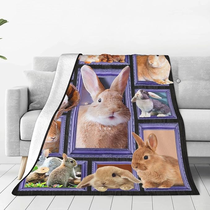 Rabbit Blanket Bunny Decor Throw Blanket Super Warm Soft Plush Lightweight Fleece Flannel Animals Blanket Rabbit Gifts for Women Girls Boys Men Kids for Winter Couch Bedding 50"X60"
