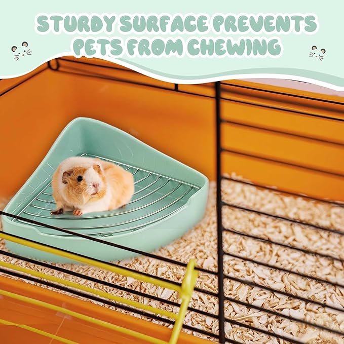 Eccliy Ceramic Corner Litter Box for Small Pets, Tip-Proof, Chew-Resistant, Triangle Potty Trainer Pet Pan for Ferret, Guinea Pig, Rat, Bunny, Chinchilla, Hedgehog, Sugar Glider, Hamster(Cyan)