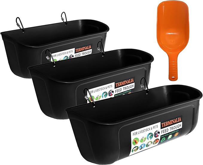 3 Pack Duck Chicken Poultry Hanging Fence Feeder | 8 Quarts in Total | Black｜A Free Feed Scoop Included