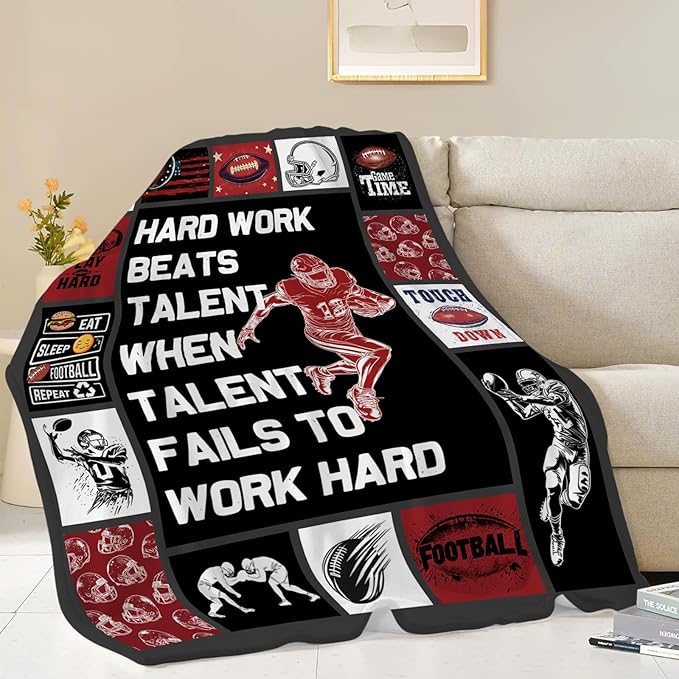 Football Blanket, Inspirational Sport Throw Blanket, Football Gifts Blankets Stuff Fleece Flannel Plush for Men Boys Women Girls Lovers Adults Soft Bedding Gift for Sofa Bed Office Home Decor 80"x60"