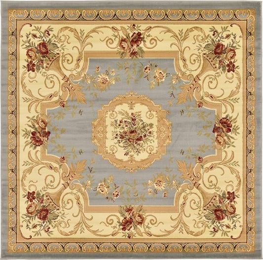 Unique Loom Versailles Collection Area Rug - Henry (7' 10" Square Light Blue/Cream)