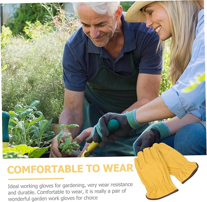 GANAZONO Puncture Resistant Cowhide Garden Gloves for Men Women Work Gloves for Pruning Farm Outdoor Use Non-slip