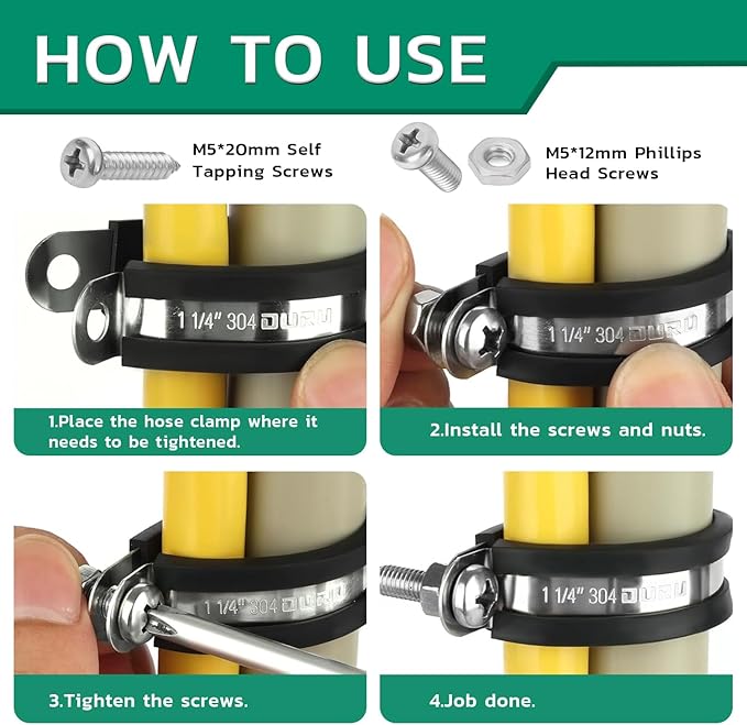 50PCS Cable Clamps with Screws Assortment Kit 304 Stainless Steel Rubber Coated Cushioned Insulated Cable Clamp,Automotive Wire Pipe Clamps 7 Sizes—1/8" 3/16" 1/4" 5/16" 3/8" 1/2" 3/4"