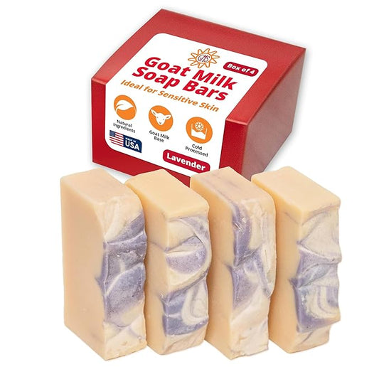 Goat Milk Stuff Goat Milk Soap - LAVENDER | All-Natural Soap, Moisturizing Bar For Hands and Body, For All Skin Types - Handmade (Box of 4)