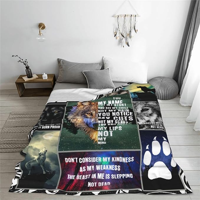 Wolf Blanket Wolfs Throw Blanket Soft Fleece Flannel Bedding Wolves Gifts for Men Boys Women Girls Lovers Adults Stuff Plush for Couch Sofa Bed Room Decor