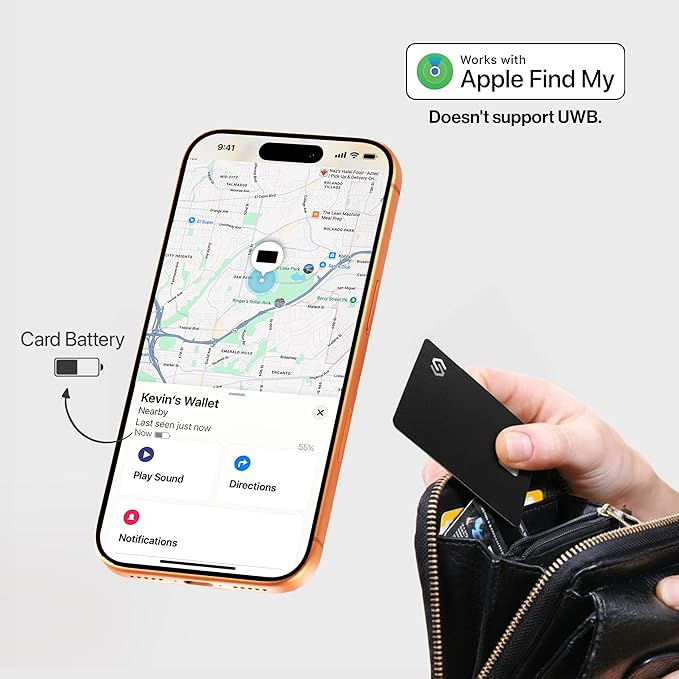 Wallet Tracker Card - Apple MFI Certified & Works with Apple Find My Tracking Card for Wallet Tag Rechargeable IP68 Waterproof 0.07in Slim Item Finder (Black PRO (Pack of 4))