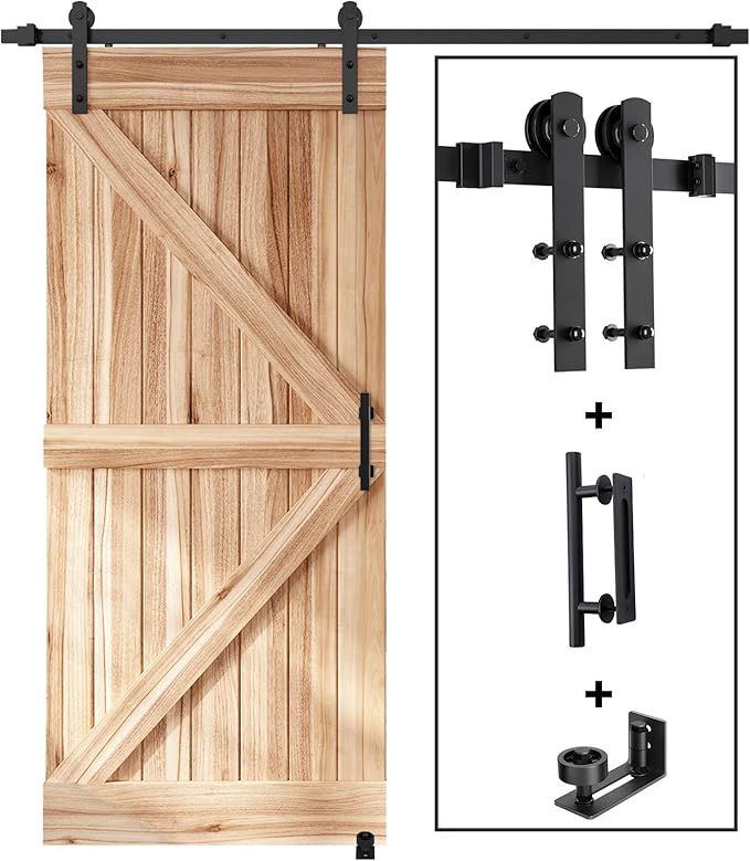 EaseLife 6 FT Sliding Barn Door Track and Handle Hardware Kit, Straight Pulley,Slide Smoothly Quietly,Easy Install (6FT Track Kit for 30"~36" Wide Single Door)
