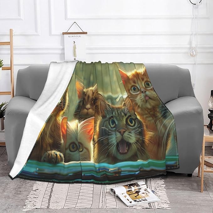 Cat Throw Blanket Cute Cats Decor Blanket Super Cozy Plush Lightweight Soft Plush Flannel Fleece Blanket Gifts for Cat Lover Girls Boys Kids Women Men Teenager for Sofa Bed Couch 60"X50"