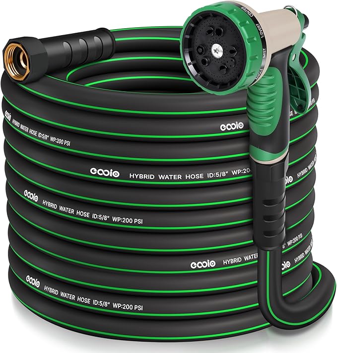 Garden Hose 75 ft with 10 Function Nozzle Sprayer, Heavy Duty Flexible Water Hose, No-Kink Lightweight Hybrid Hose, Leakproof Hose Male to Female Fittings